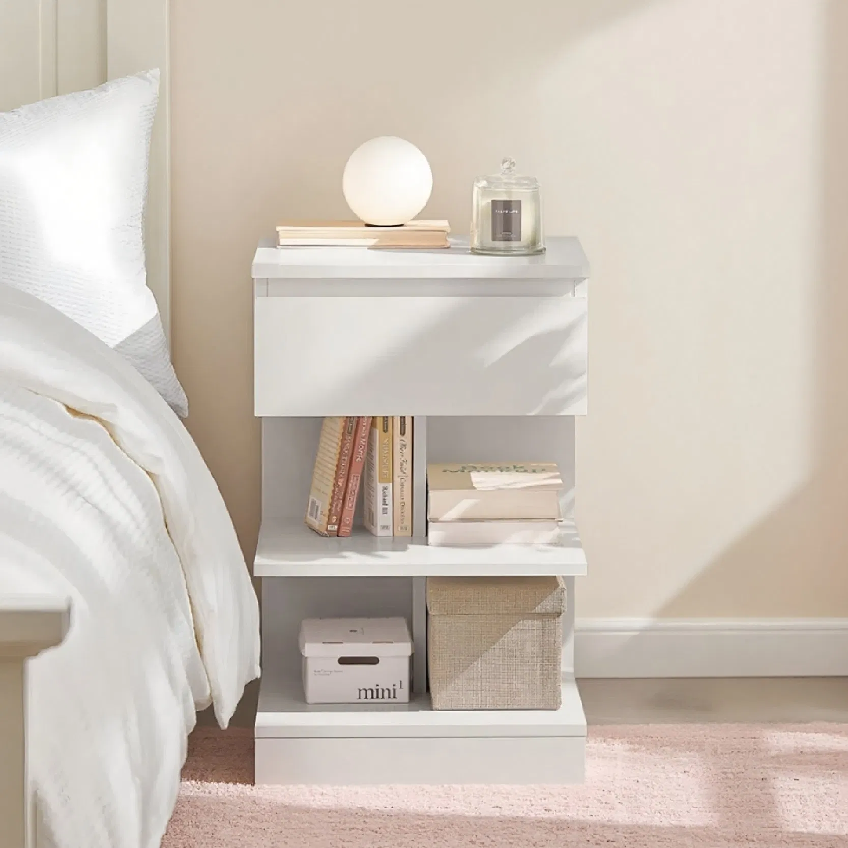 Elegant Suspended Wooden Nightstand with Unique Hollow Design