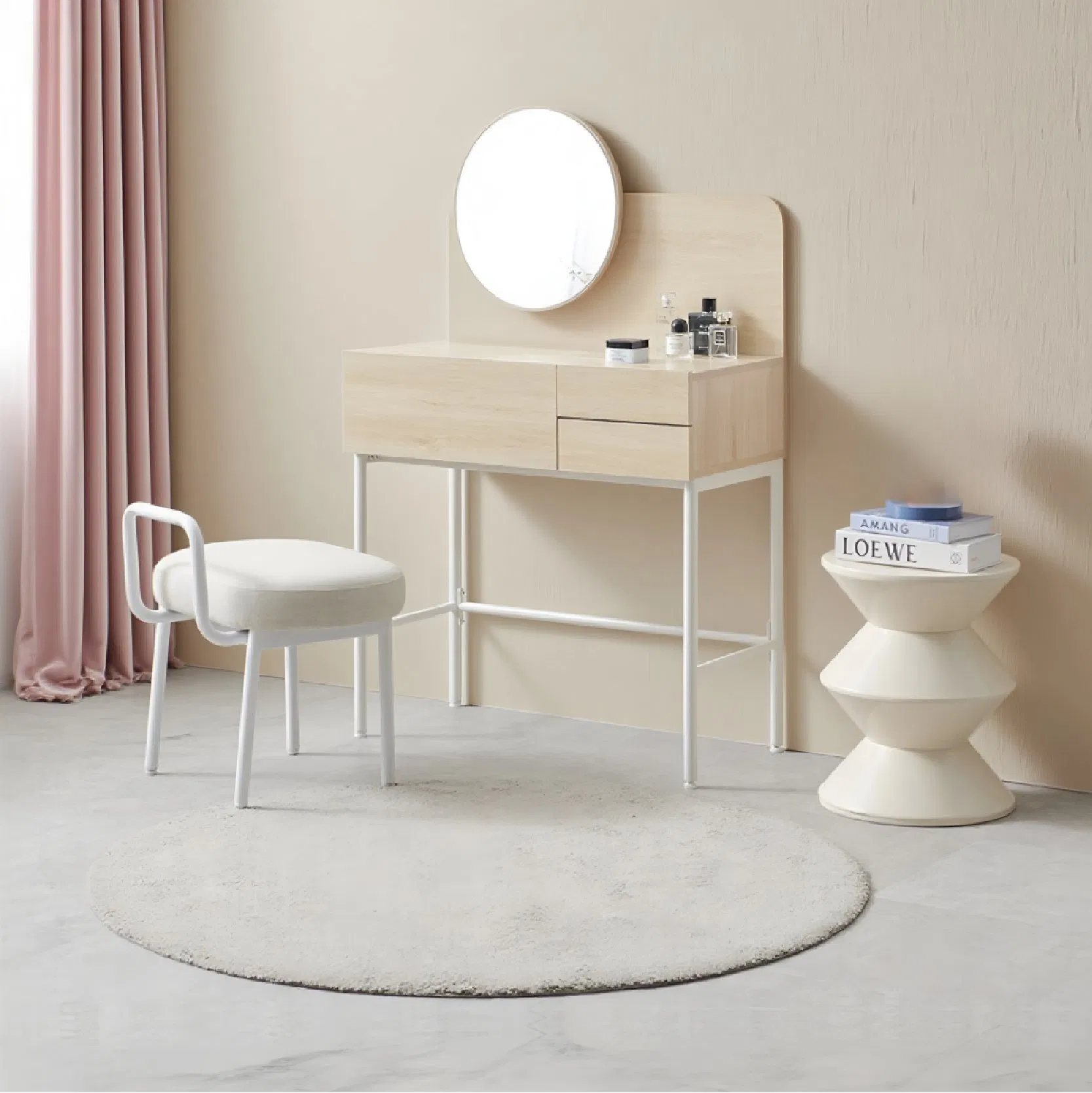Elegant Minimalist Wood Makeup Vanity with Storage Solutions