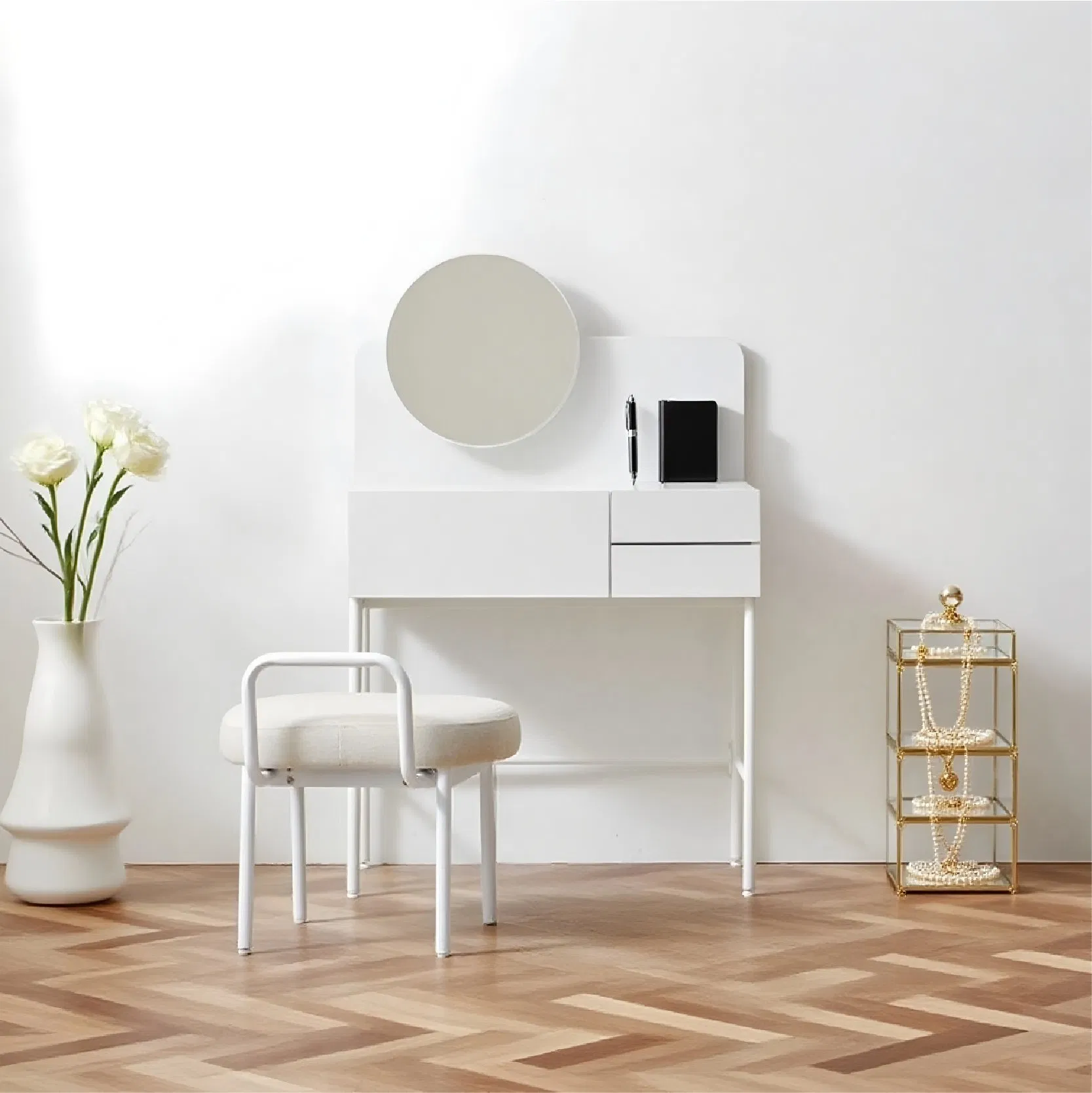 Elegant Minimalist Wood Makeup Vanity with Storage Solutions