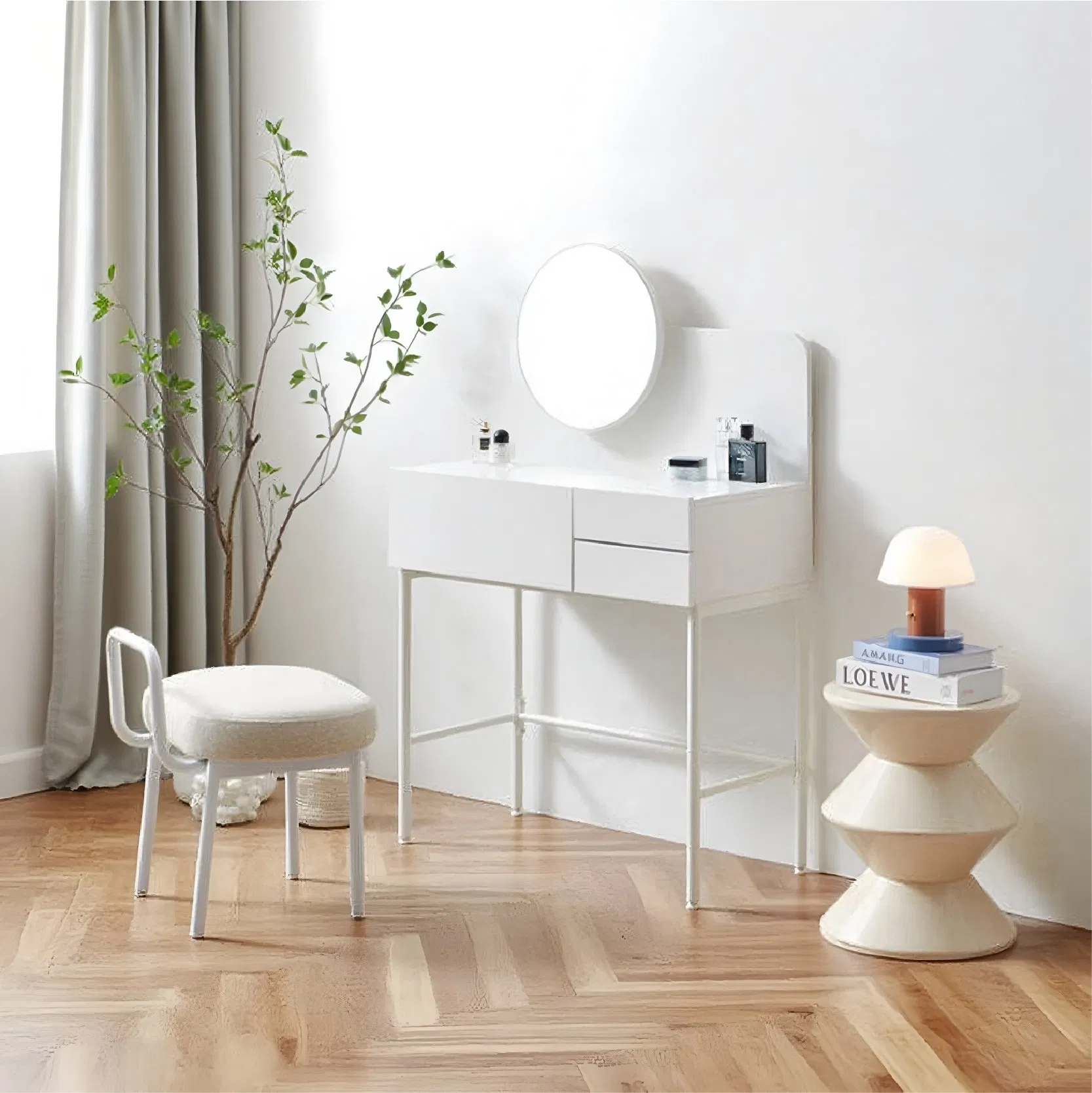 Elegant Minimalist Wood Makeup Vanity with Storage Solutions