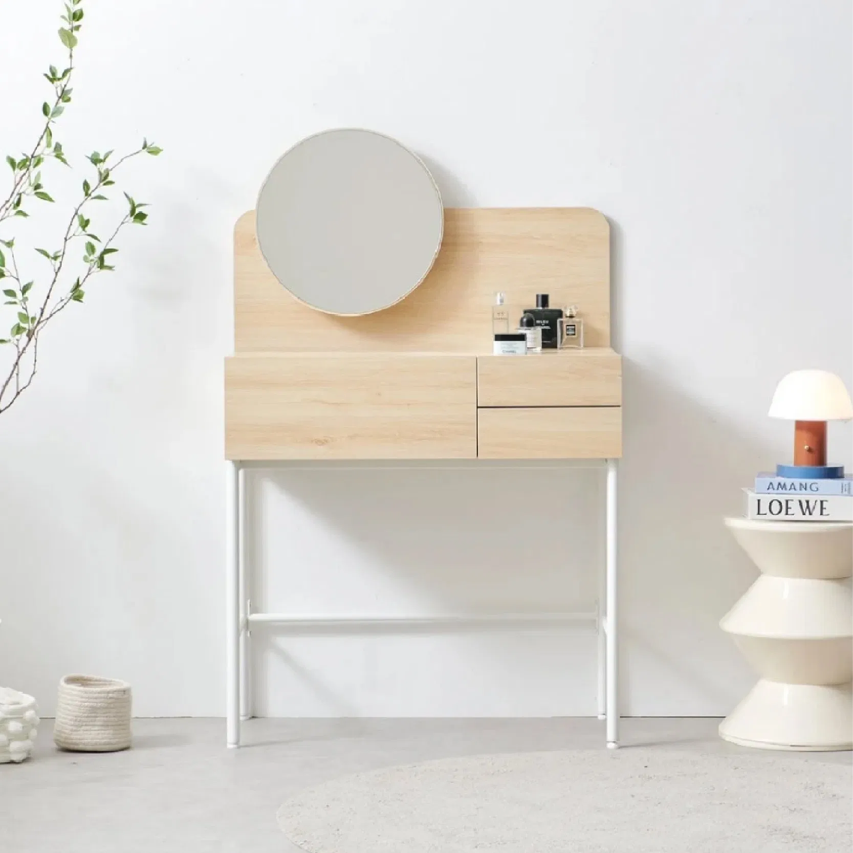 Elegant Minimalist Wood Makeup Vanity with Storage Solutions