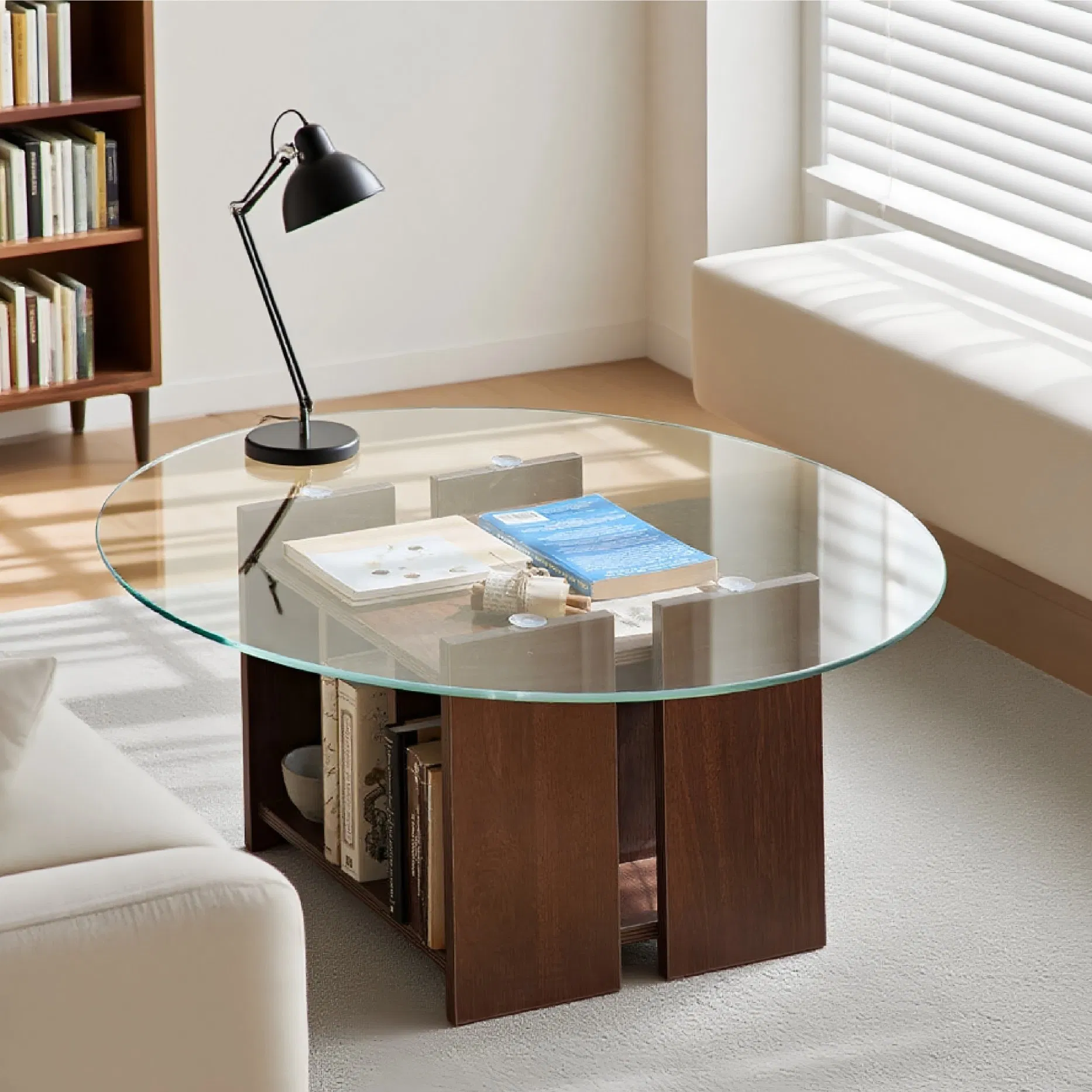 Nordic-Style Solid Wood Coffee Table Featuring Tempered Glass