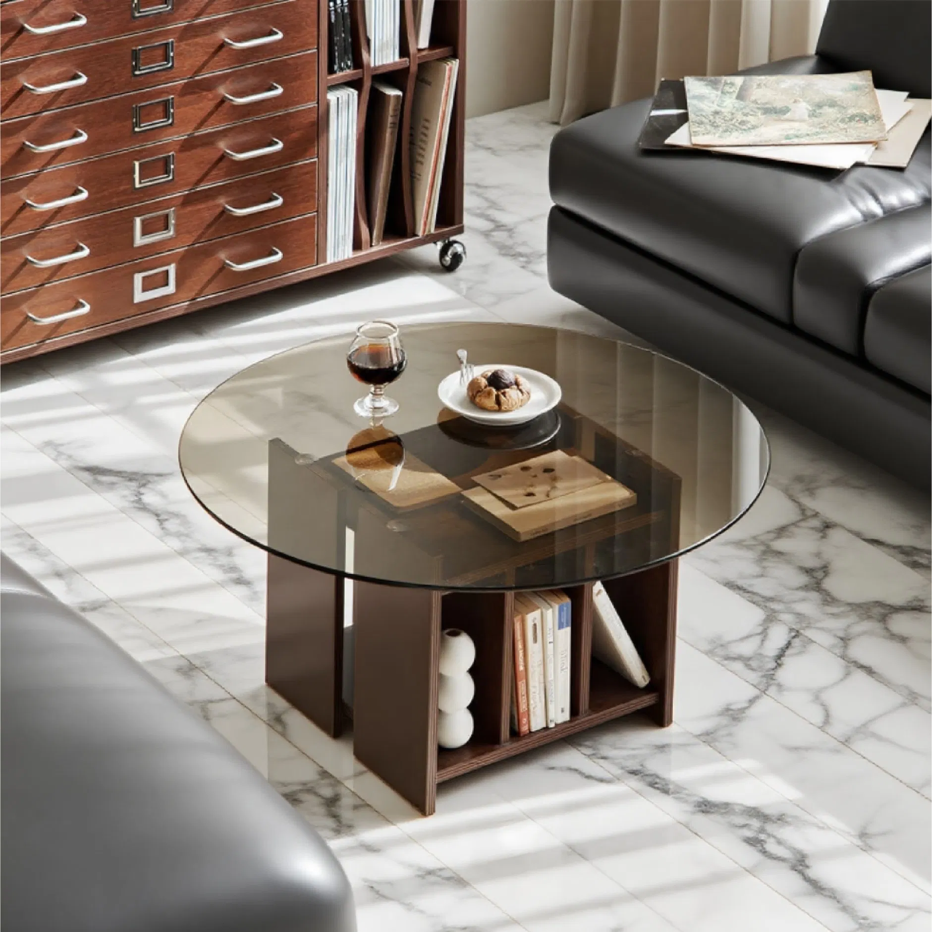 Nordic-Style Solid Wood Coffee Table Featuring Tempered Glass