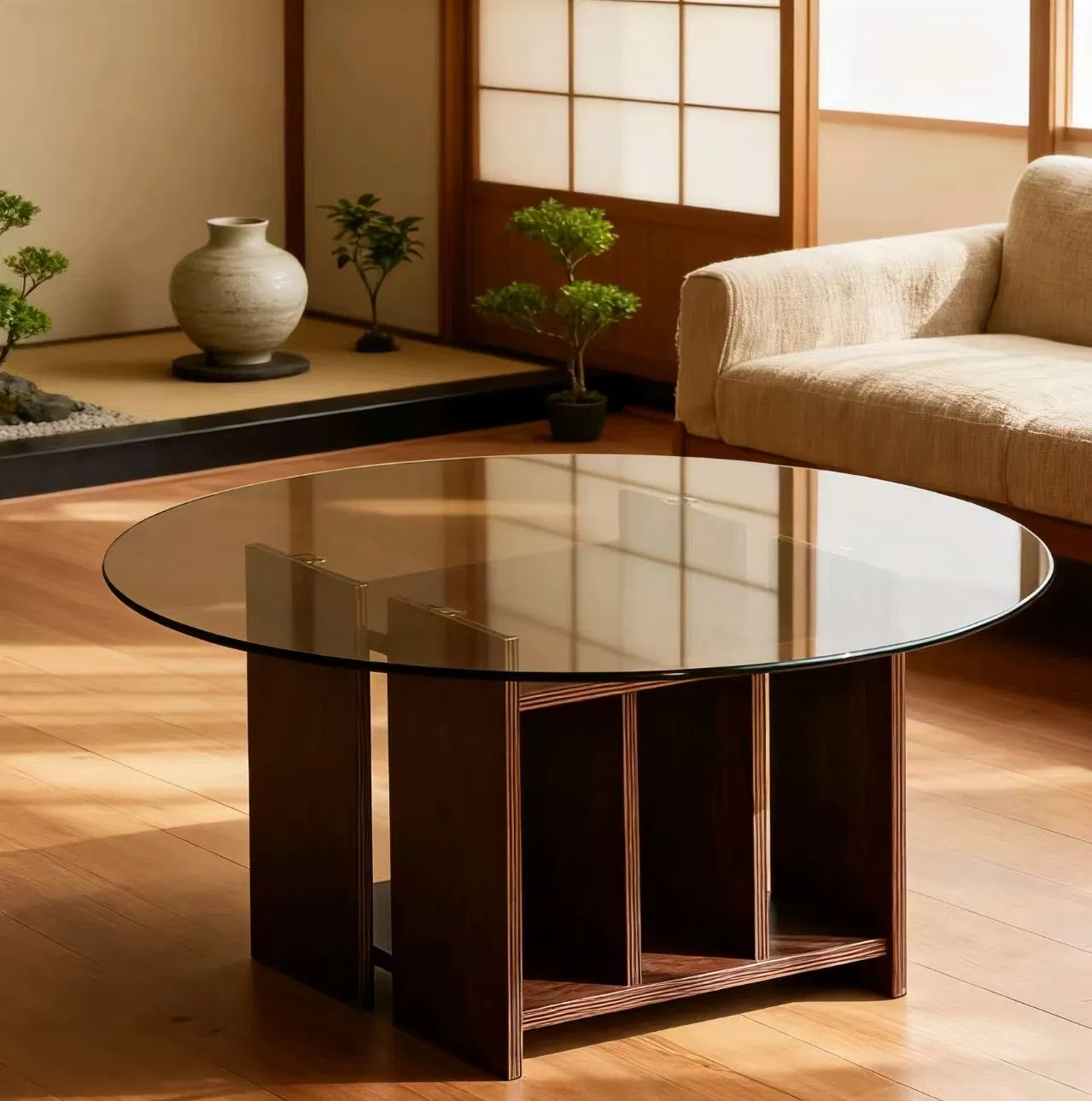 Nordic-Style Solid Wood Coffee Table Featuring Tempered Glass