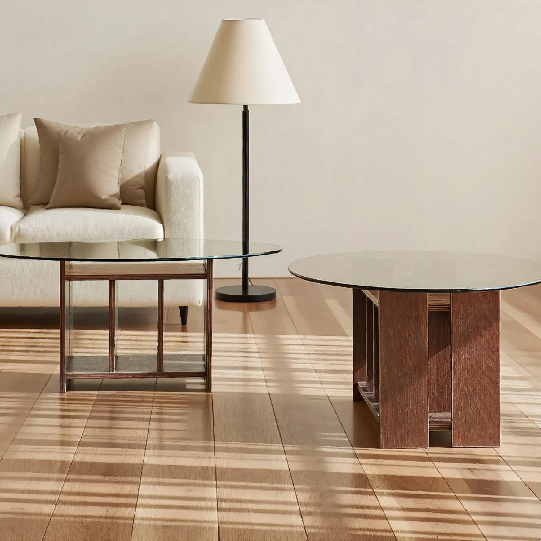Nordic-Style Solid Wood Coffee Table Featuring Tempered Glass