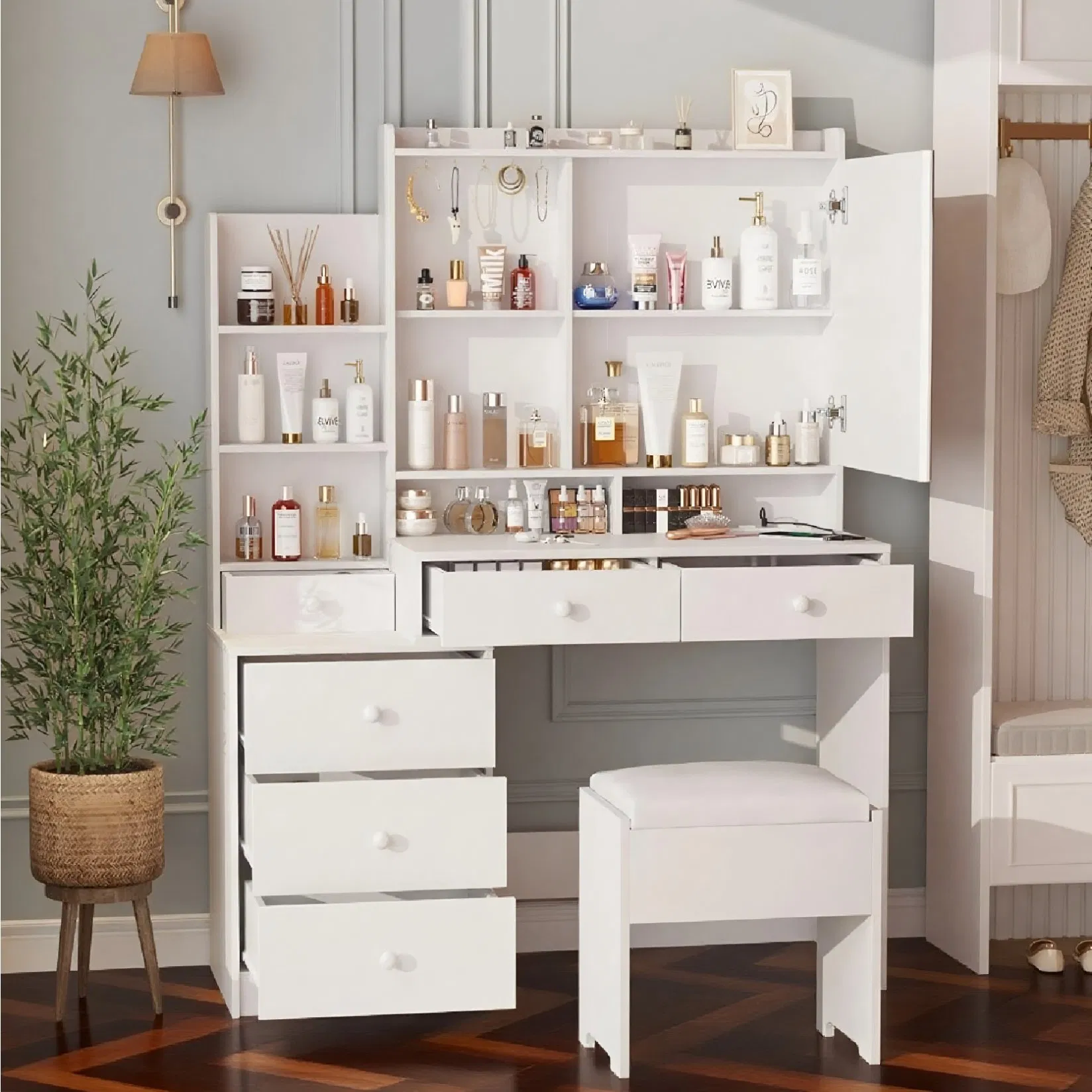 Customizable Bedroom Mirrored Modern Wood Dressing Table with Drawers for Dressing Room