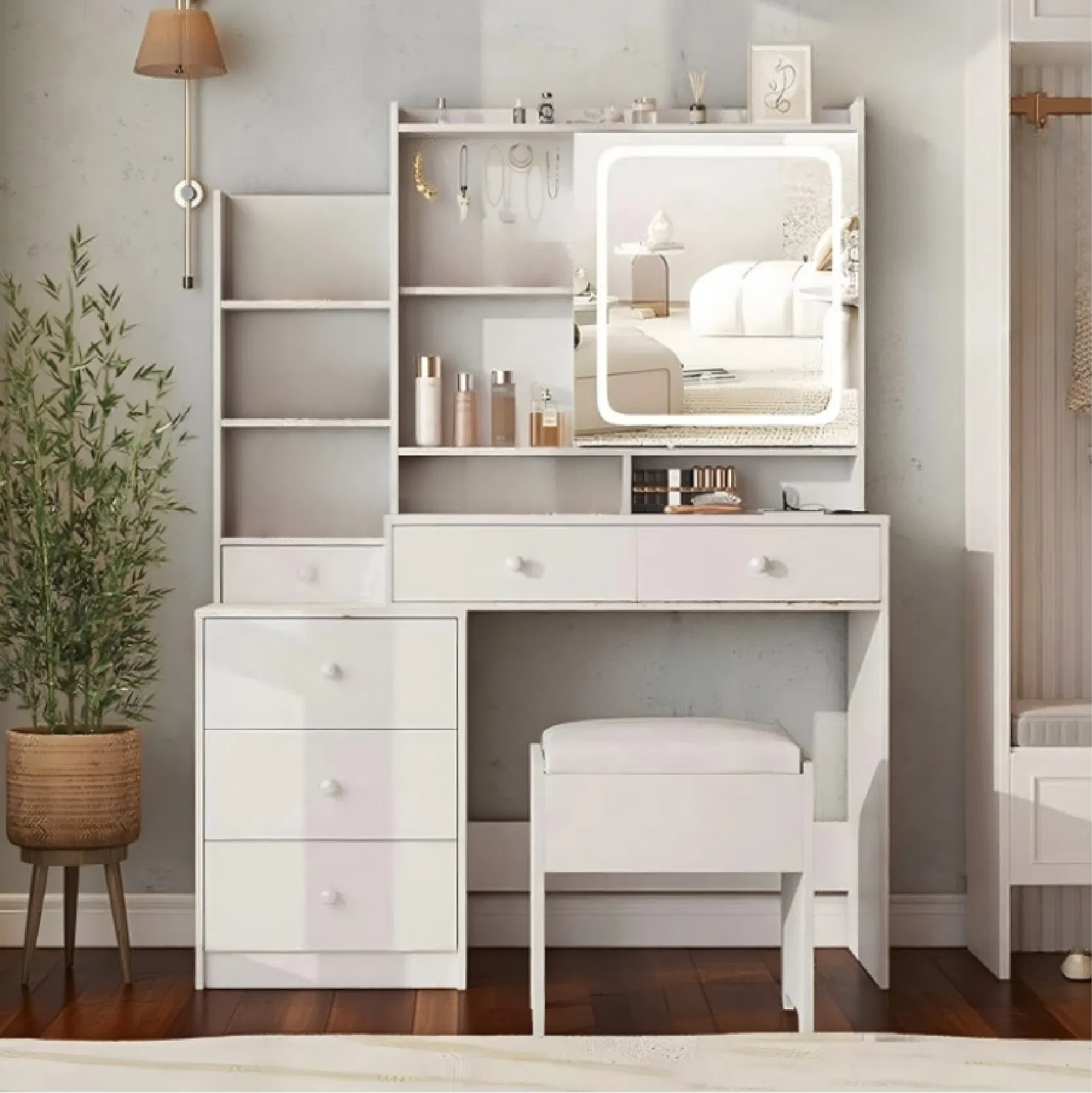 Customizable Bedroom Mirrored Modern Wood Dressing Table with Drawers for Dressing Room