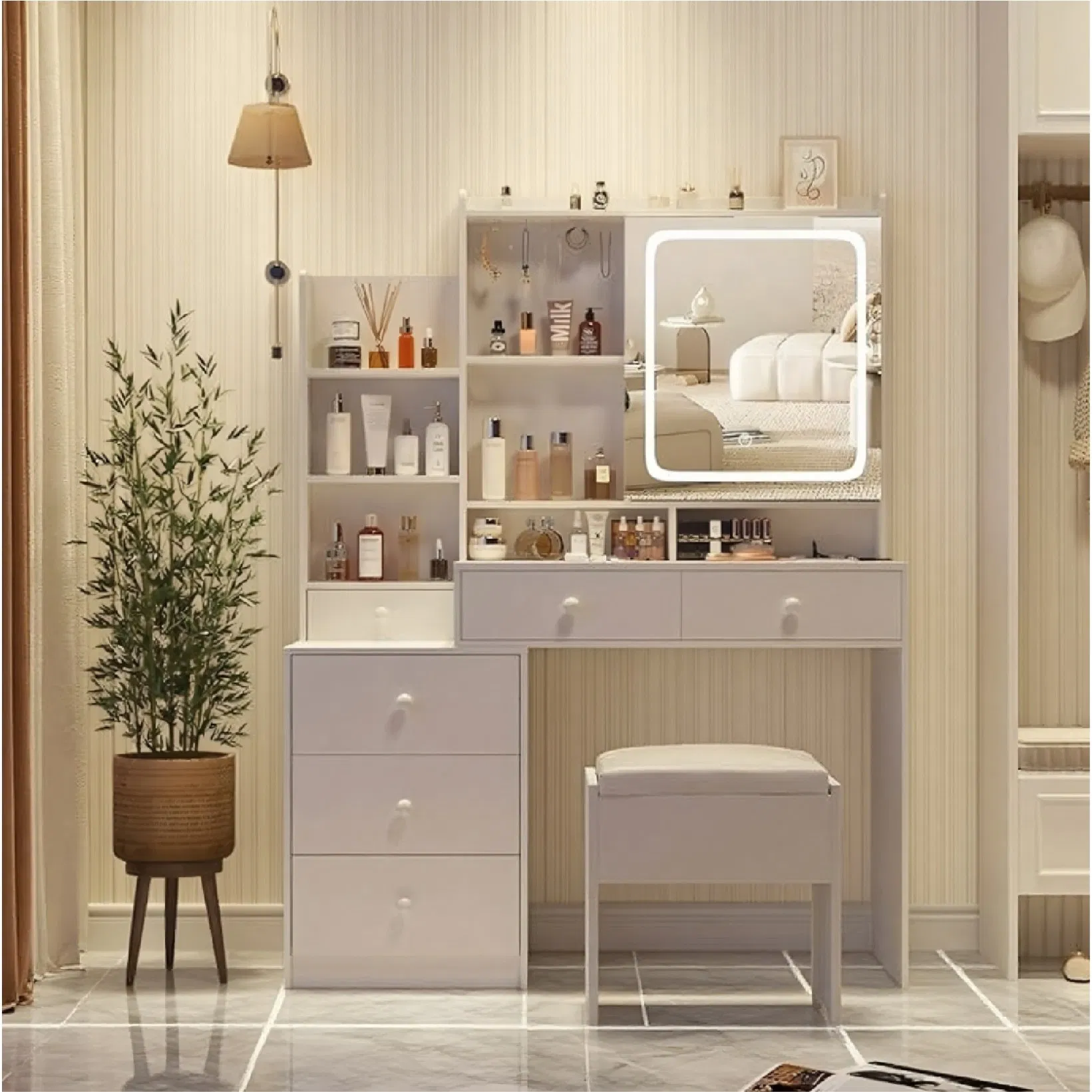 Customizable Bedroom Mirrored Modern Wood Dressing Table with Drawers for Dressing Room